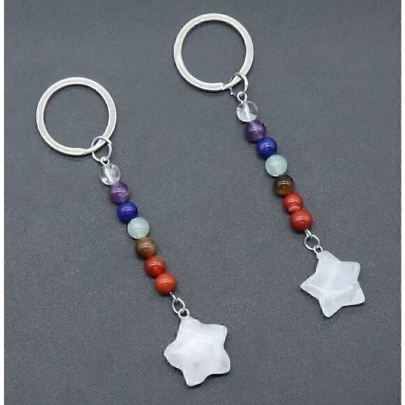 Natural Healing Crystal Star Chakra Bead Keychain NEW! - Picture 2 of 11